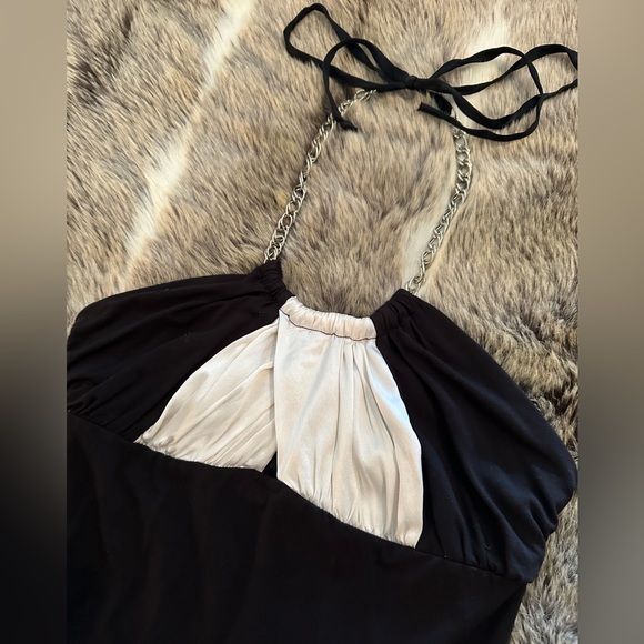 BEBE chain halter top shirt black white Small - Picture 5 of 5
